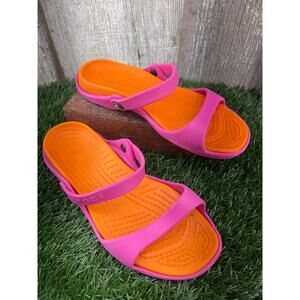 CROCS Cleo Sandals Pink Orange Slides Women's 9